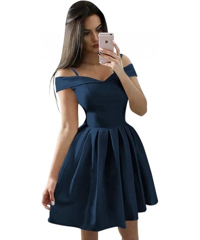 Cold Shoulder Short Homecoming Dresses for Teens 2023 Spaghetti Strap Prom Dress with Pockets YMS198 Navy Blue $29.28 Dresses