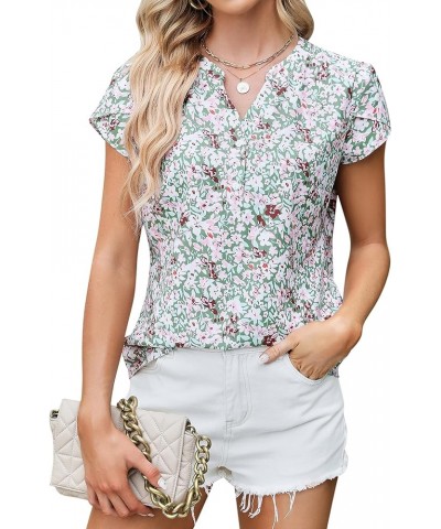 Women's Dressy Casual Tops Business Work Blouses White Button Down Shirts Cap Sleeve V Neck Tshirt Floral Green $17.48 Blouses