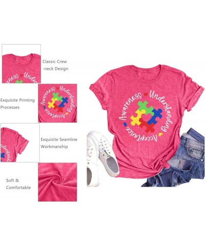 Autism Awareness Shirts Women Autistic Support Tshirt Puzzle Piece Heart Graphic Inspirational Tops Pink $10.19 T-Shirts