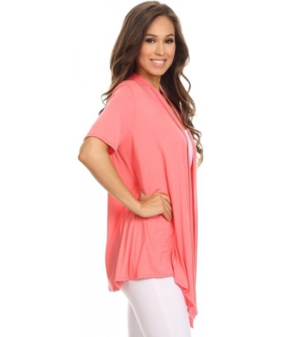 Women's Casual Basic Short Sleeves Open Front Draped Solid Cardigan Mcd00087 Coral2 $13.17 Sweaters