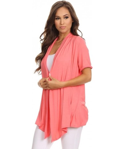 Women's Casual Basic Short Sleeves Open Front Draped Solid Cardigan Mcd00087 Coral2 $13.17 Sweaters