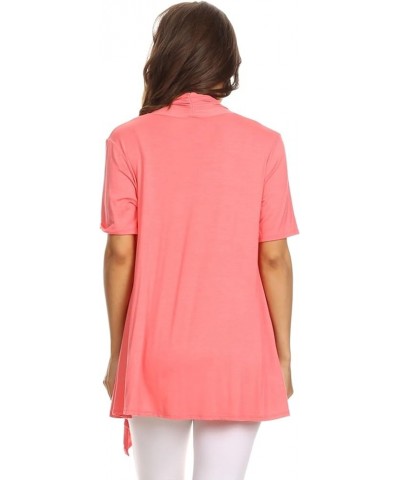 Women's Casual Basic Short Sleeves Open Front Draped Solid Cardigan Mcd00087 Coral2 $13.17 Sweaters