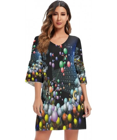 Hippie Peace Sign Love Floral Women's Casual Chiffon Mini Dress 3/4 Sleeve V Neck Multicolored 8 $18.98 Dresses