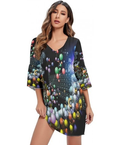 Hippie Peace Sign Love Floral Women's Casual Chiffon Mini Dress 3/4 Sleeve V Neck Multicolored 8 $18.98 Dresses