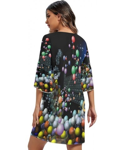 Hippie Peace Sign Love Floral Women's Casual Chiffon Mini Dress 3/4 Sleeve V Neck Multicolored 8 $18.98 Dresses