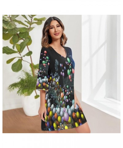 Hippie Peace Sign Love Floral Women's Casual Chiffon Mini Dress 3/4 Sleeve V Neck Multicolored 8 $18.98 Dresses