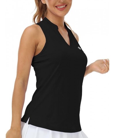 Women Racerback Sleeveless Golf Polo Shirts V-Neck Collarless Tennis Running Tank Tops Quick Dry Athletic Casual A-black $18....