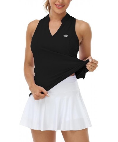 Women Racerback Sleeveless Golf Polo Shirts V-Neck Collarless Tennis Running Tank Tops Quick Dry Athletic Casual A-black $18....