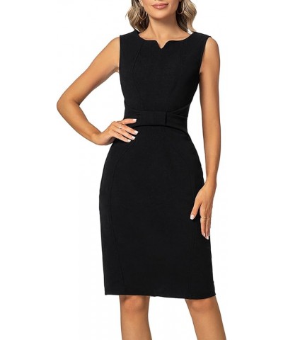 Women Sheath Dress Notch V Neck 3/4 Sleeve Bow Waist Wear to Work Pencil Dresses Black $26.09 Dresses