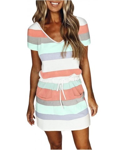 Women Summer Dresses 2024 Casual Stripe Sleeveless Sexy V Neck Spaghetti Straps Sling Dress Drawstring Mini Sundress 33-mint ...