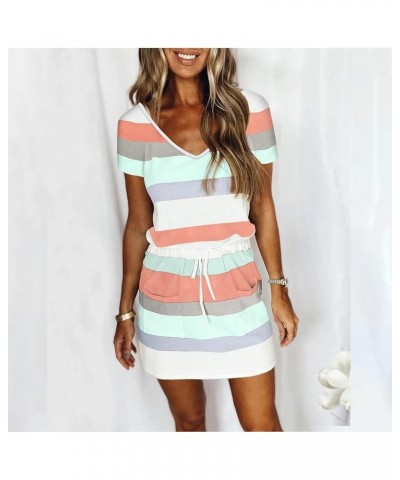 Women Summer Dresses 2024 Casual Stripe Sleeveless Sexy V Neck Spaghetti Straps Sling Dress Drawstring Mini Sundress 33-mint ...