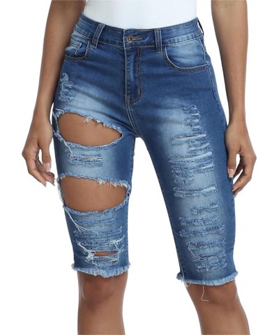 Womens Denim Bermuda Shorts High Waist Ripped Hole Distressed Short Jeans Junior 6638-ripped Blue $10.00 Shorts