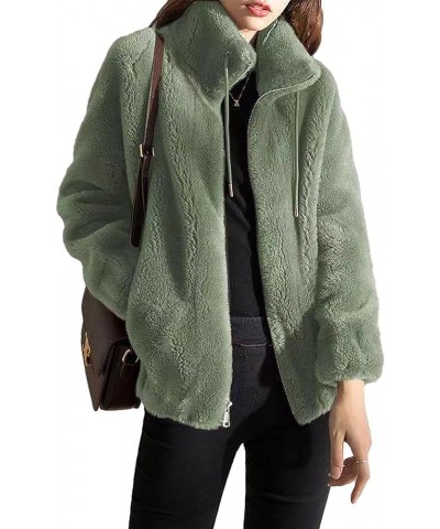 Padded Coat Stand-Collar Double-Faced Fleece Jacket, New Solid Color Spring Zip Up Warm CoatCoat Green $14.15 Jackets