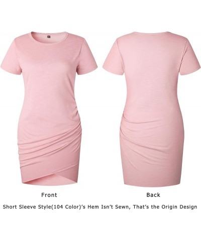 Women's 2024 Summer Casual Beach Dresses Crew Neck Short Sleeve Wrap Party Club Mini Ruched Bodycon T Shirt Dress Pink $16.28...