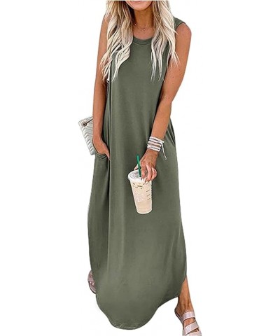 Women's Summer Maxi Dress Casual Loose Sundress Long Dress Sleeveless Vacation Beach Dresses with Pockets Solid Green $17.66 ...