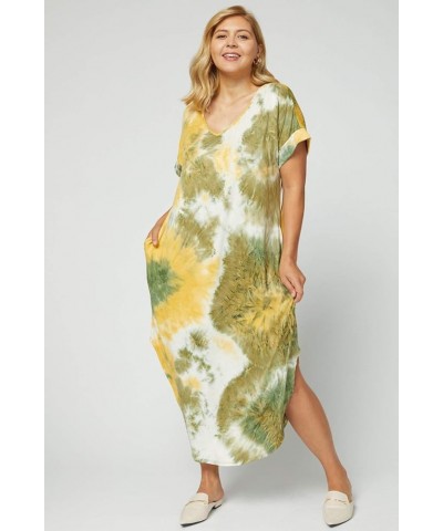 Women's V Neck Short Sleeve Pocket Maxi Dress Olive Combo $23.80 Dresses