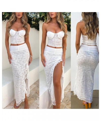 Women Bodycon Maxi Skirt Sets 2 Piece Outfits Floral Y2k Camisole Crop Top Midi Long Skirt Matching Suit Sexy Clubwear A Whit...