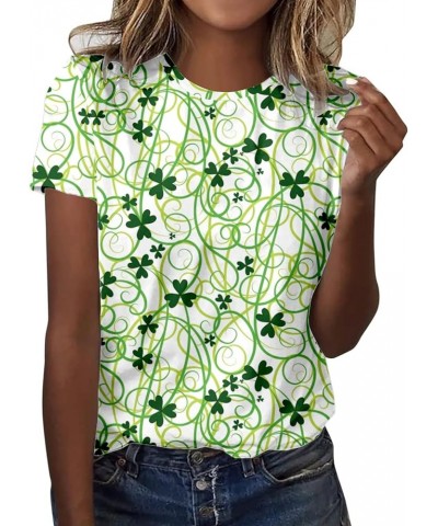 St Patricks Day Shirt Women Fashion Casual Tops Shirt Cute Clover Printed Short Sleeve Round Neck Tshirt Saint Paddy's Outfit...