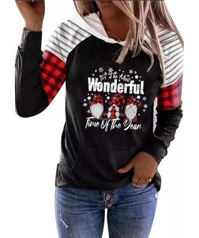 Merry Christmas Hoodies Women Buffalo Plaid Tree Striped Blouse Xmas Tops Splicing Sweatshirt Pullover Shirts A $10.25 Access...