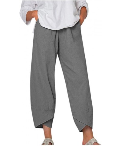 High Waisted Pants for Women Casual Loose Linen Pants with Pockets Straight Cropped Leg Solid Summer Trousers 3 Gray $7.83 Pants