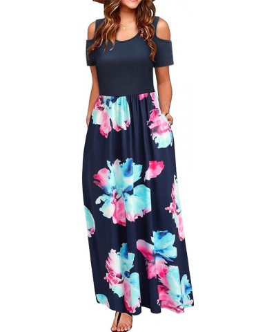 Women's 2024 Summer Maxi Cold Shoulder Sundress Long Dresses with Pocket Floral28-298 $16.60 Dresses