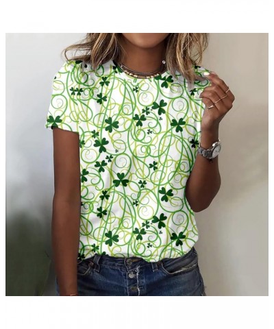 St Patricks Day Shirt Women Fashion Casual Tops Shirt Cute Clover Printed Short Sleeve Round Neck Tshirt Saint Paddy's Outfit...