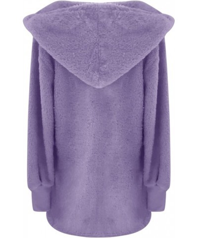 fleece jacket women Women Casual Solid Outerwear Faux Cardigan Loose Turn Down Button Coat Jackets for Women Purple-b $9.80 J...