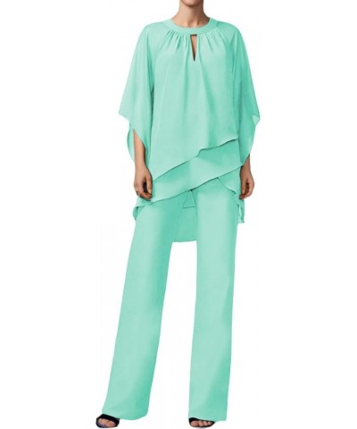 2 Pieces Mother of The Bride Pants Suits Outfit Chiffon Wedding Guest Dress Grandmother of Groom Dresses Formal Long Aqua $33...