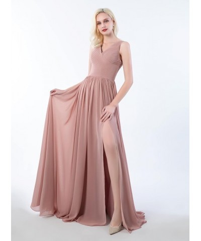 Women's V Neck Bridesmaid Dresses with Slit Chiffon Pleated Formal Evening Party Dress Teal $37.09 Dresses