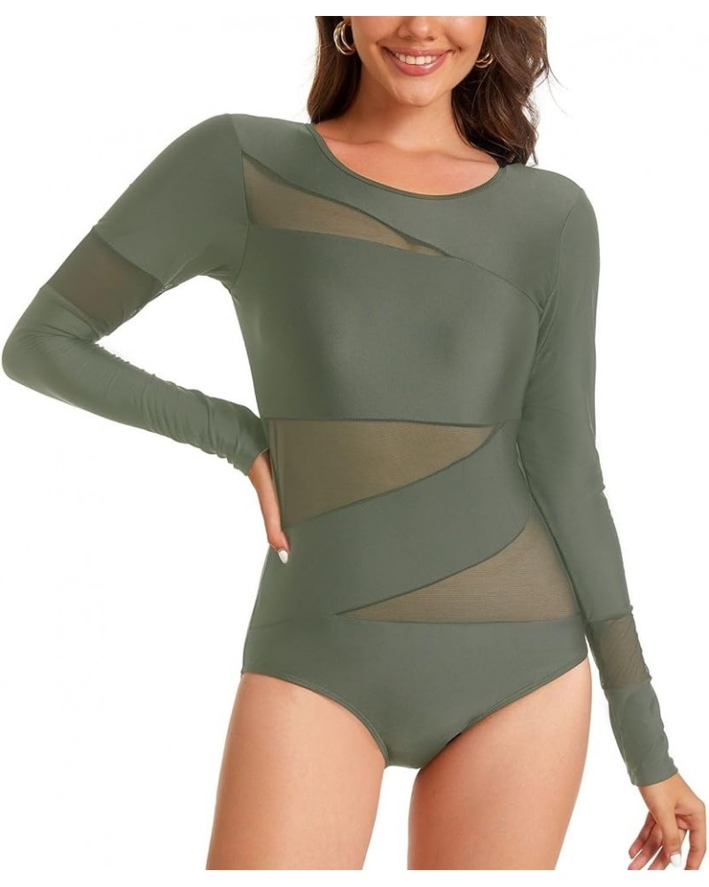 Women Long Sleeve Swimsuits Tummy Control One Piece Swimwear V Neck Zipper Bathing Suit UV Protection Sy567013-018 $17.20 Swi...