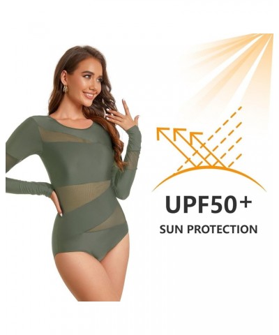 Women Long Sleeve Swimsuits Tummy Control One Piece Swimwear V Neck Zipper Bathing Suit UV Protection Sy567013-018 $17.20 Swi...