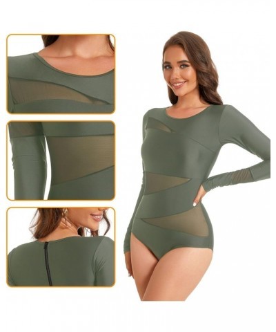 Women Long Sleeve Swimsuits Tummy Control One Piece Swimwear V Neck Zipper Bathing Suit UV Protection Sy567013-018 $17.20 Swi...