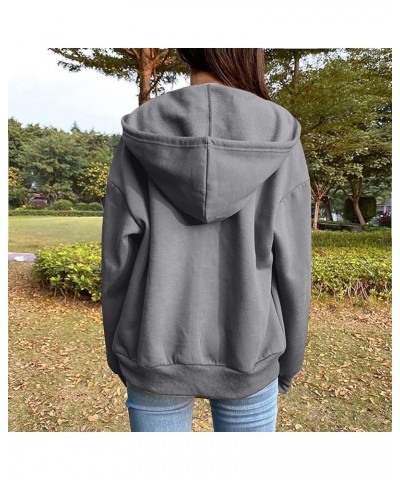 Womens Zip Up Hoodies 2023 Trendy Casual Oversize Coats Loose Fit Drawstring Sweatshirts Fall Solid Color Jackets A01-dark Gr...