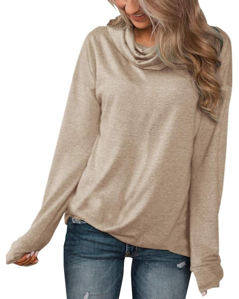 Women's Long Sleeve Pullovers Cowl Neck Tunic Shirt Casual Sweatshirt Tops Brown $14.69 Hoodies & Sweatshirts