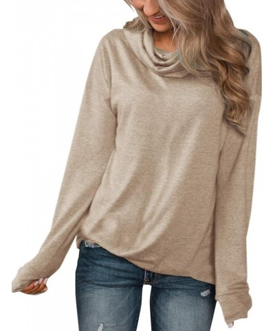 Women's Long Sleeve Pullovers Cowl Neck Tunic Shirt Casual Sweatshirt Tops Brown $14.69 Hoodies & Sweatshirts