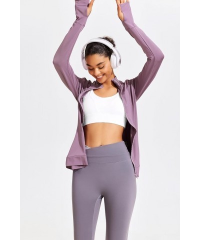 Lightweight Workout Jackets Womens Full Zip Slim Fit Athletic Running Jacket with Thumb Holes Purple $16.80 Jackets