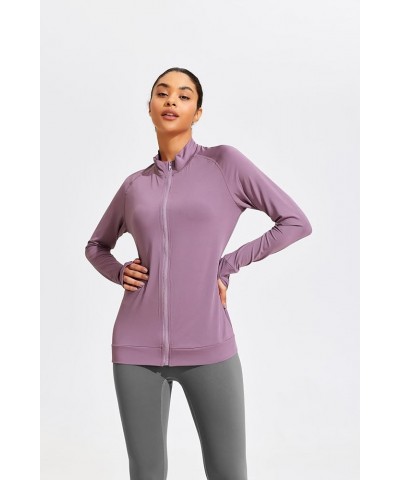 Lightweight Workout Jackets Womens Full Zip Slim Fit Athletic Running Jacket with Thumb Holes Purple $16.80 Jackets