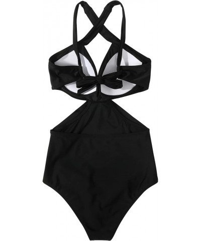 Women Front Cross Cutout One Piece Swimsuit Tummy Control High Waisted Monokini Bathing Suit 13 Black $20.58 Swimsuits