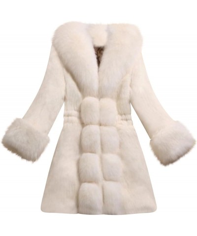 Women Faux Fur Coat Elegant Thick Warm Fashion Outerwear Long Furry Jacket Plus Size Solid Going Out Winter Overcoat White $1...