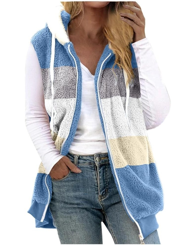 Women's Winter Color Block Fluffy Sherpa Vest with Hood Oversized Sleeveless Warm Fuzzy Fleece Zip Up Outerwear Blue $10.39 J...