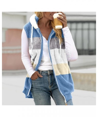 Women's Winter Color Block Fluffy Sherpa Vest with Hood Oversized Sleeveless Warm Fuzzy Fleece Zip Up Outerwear Blue $10.39 J...