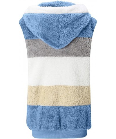 Women's Winter Color Block Fluffy Sherpa Vest with Hood Oversized Sleeveless Warm Fuzzy Fleece Zip Up Outerwear Blue $10.39 J...