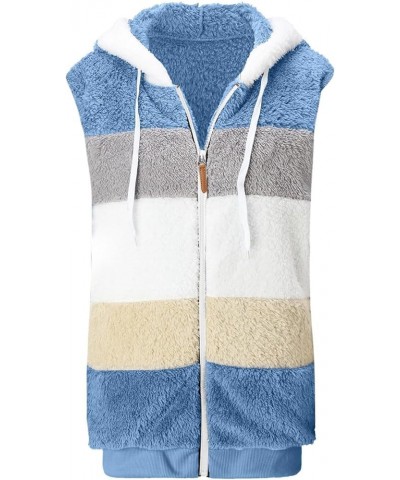 Women's Winter Color Block Fluffy Sherpa Vest with Hood Oversized Sleeveless Warm Fuzzy Fleece Zip Up Outerwear Blue $10.39 J...