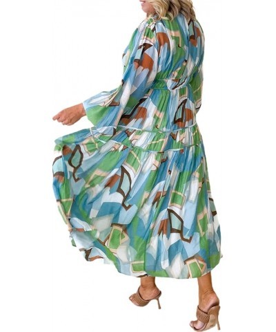 Women Summer 2023 Bohemian Floral Maxi Dress Puff Sleeve V Neck Smocked Long Dress Ruffle Tiered Beach Flowy Dress A Long Sle...