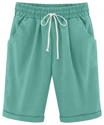 High Waisted Bermuda Shorts for Women Plus Size Elastic Drawstring Summer Shorts Athletic Loose Lounge Swear Short 04-green $...