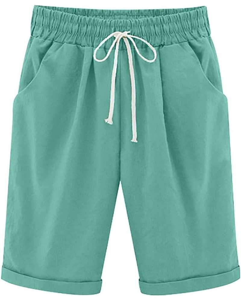 High Waisted Bermuda Shorts for Women Plus Size Elastic Drawstring Summer Shorts Athletic Loose Lounge Swear Short 04-green $...