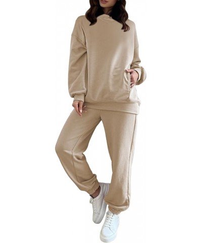 Women Hoodies Tracksuit Long Sleeve Sweatshirts Jogger Pant 2 Piece Outfits Hoodie-khaki $22.79 Activewear