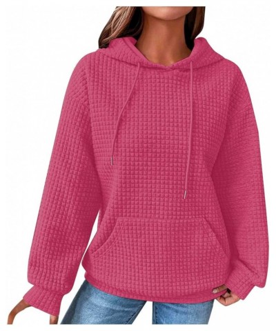 Women’s Casual Waffle Hoodies Long Sleeve Drawstring Comfy Sweatshirts Solid Loose Fit Fashion Fall Clothes 2023 5 Hot Pink $...