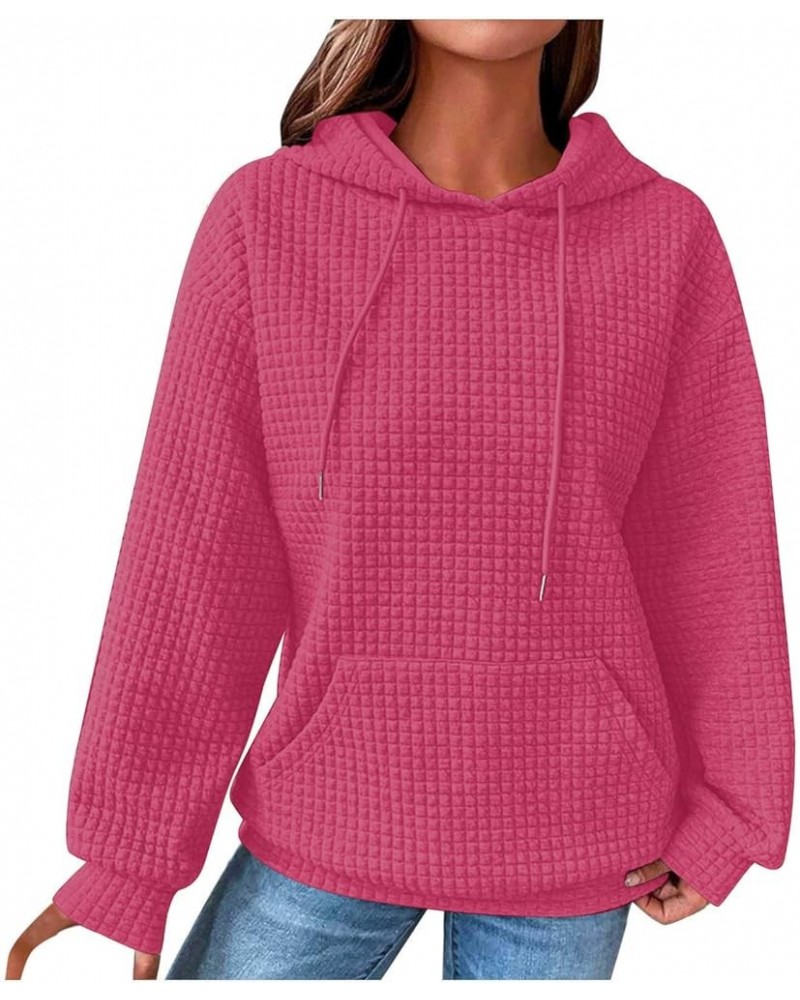 Women’s Casual Waffle Hoodies Long Sleeve Drawstring Comfy Sweatshirts Solid Loose Fit Fashion Fall Clothes 2023 5 Hot Pink $...