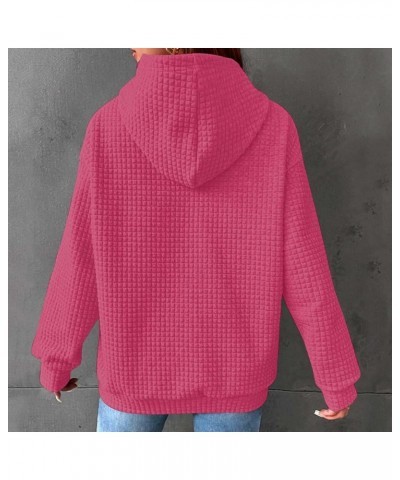 Women’s Casual Waffle Hoodies Long Sleeve Drawstring Comfy Sweatshirts Solid Loose Fit Fashion Fall Clothes 2023 5 Hot Pink $...